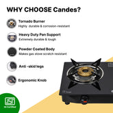 Candes 2 Burner Gas Stove - Easy to clean tempered glass
